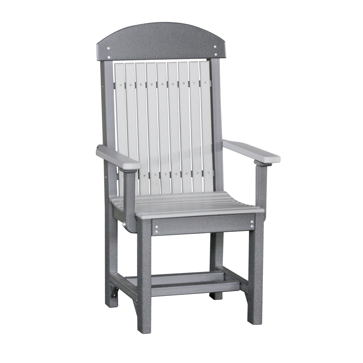 LuxCraft classic arm chair in dove grey and slate, suitable for a modern square patio table set for 4