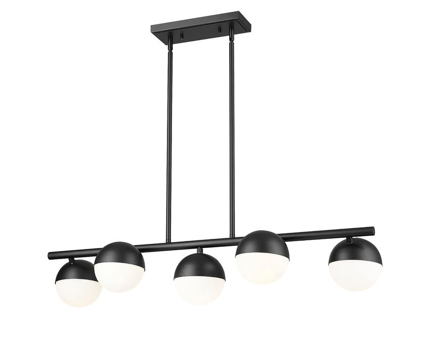 matte black five-light island chandelier.