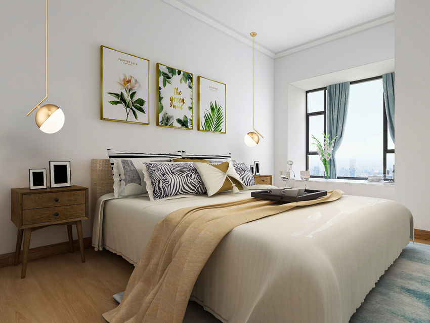 Modern one-light pendant matte white bedside glowing accent.