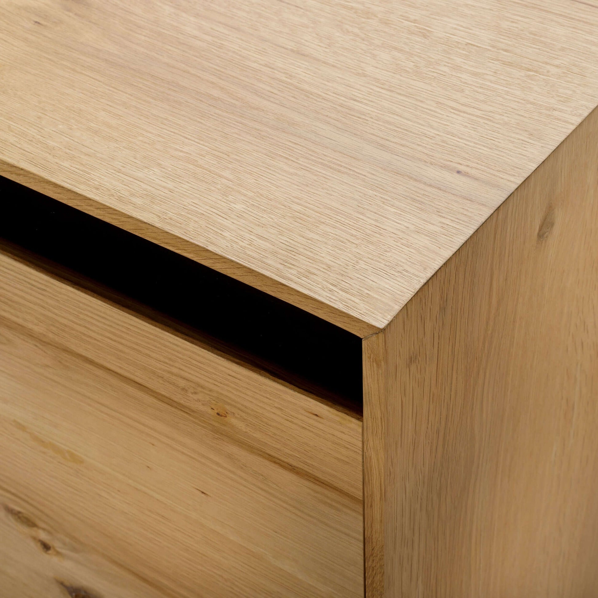 Corner detail of Molander Dining Sideboard, showing the precision craftsmanship.