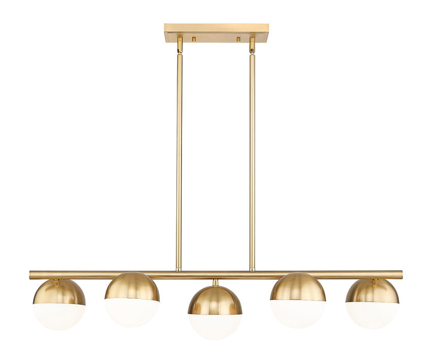 modern five-light island chandelier in modern gold finish.