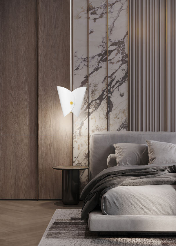 Modern one-light pendant matte white bedside glowing accent.