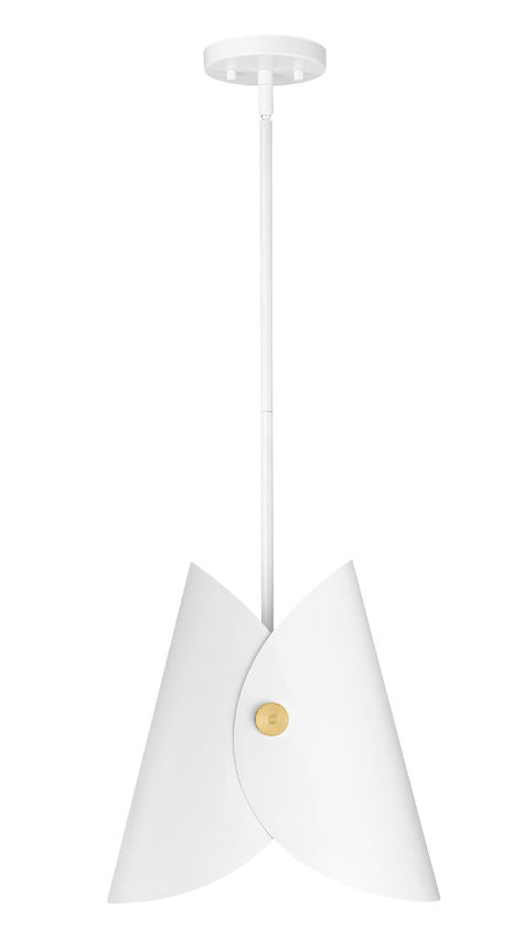 Modern one-light pendant matte white fixture with sculptural folded shade.