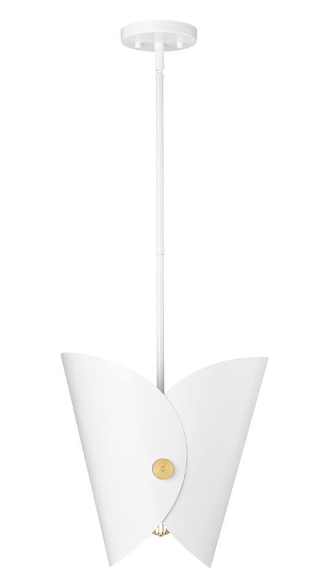 Modern one-light pendant matte white with gold inner shade.