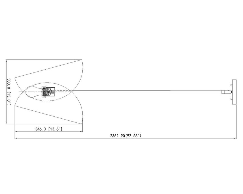 Technical dimensions diagram of modern one-light pendant light fixture.