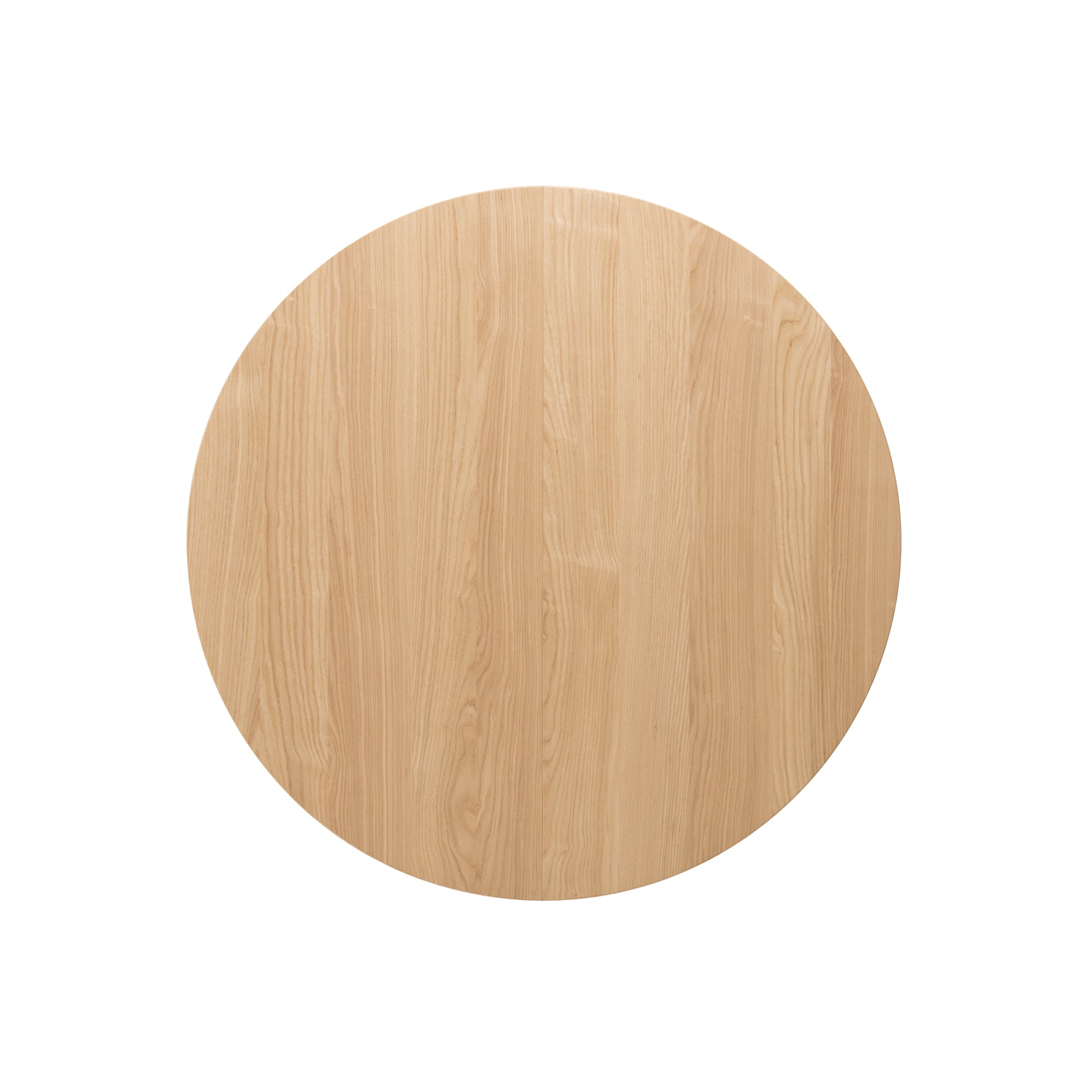 Round wood tabletop with a smooth natural finish and visible grain pattern.
