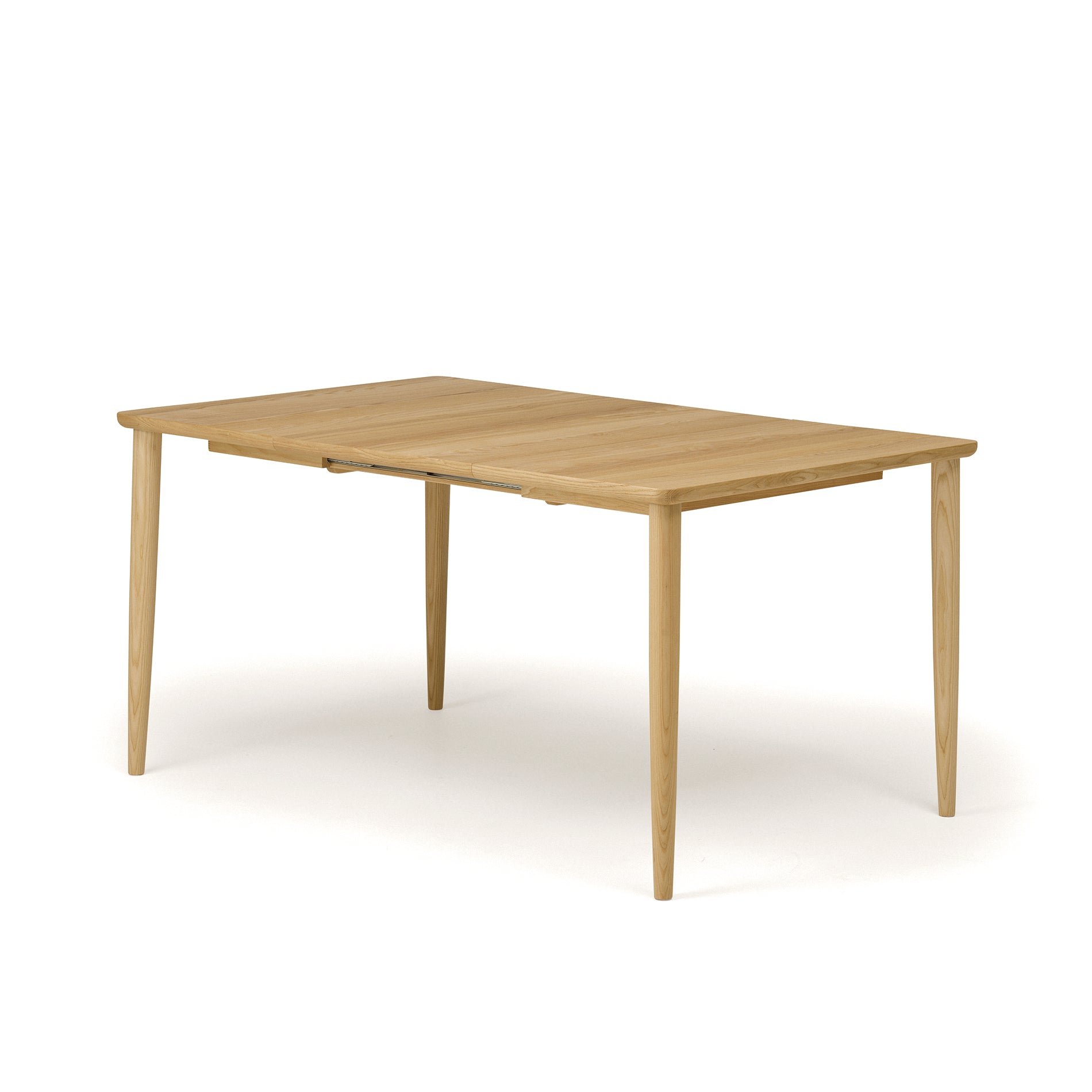 Japandi-style square extension dining table in natural wood with smooth veneer top and tapered legs