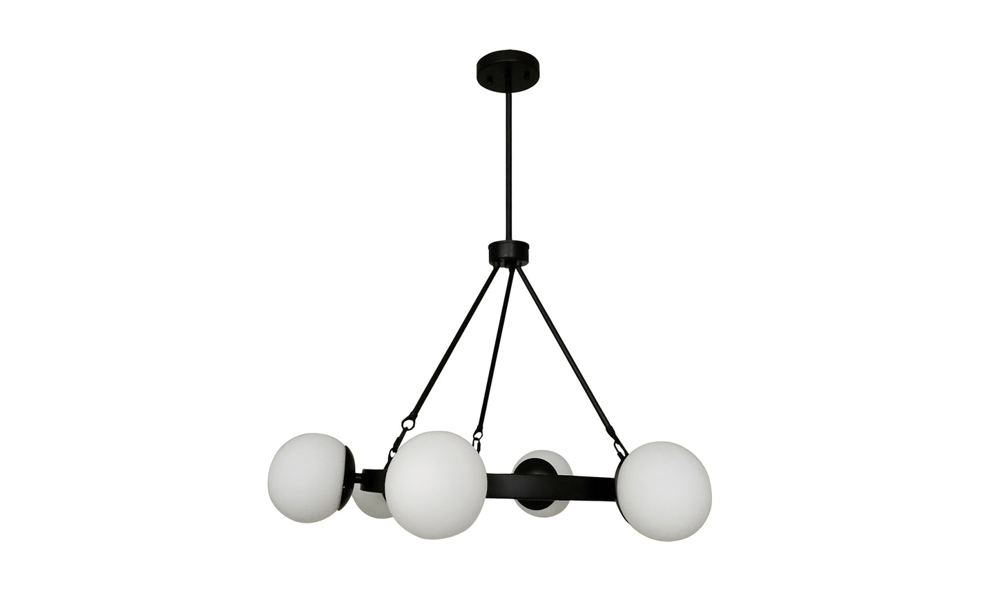 Oaha black pendant light with vintage-inspired iron frame and globe bulbs
