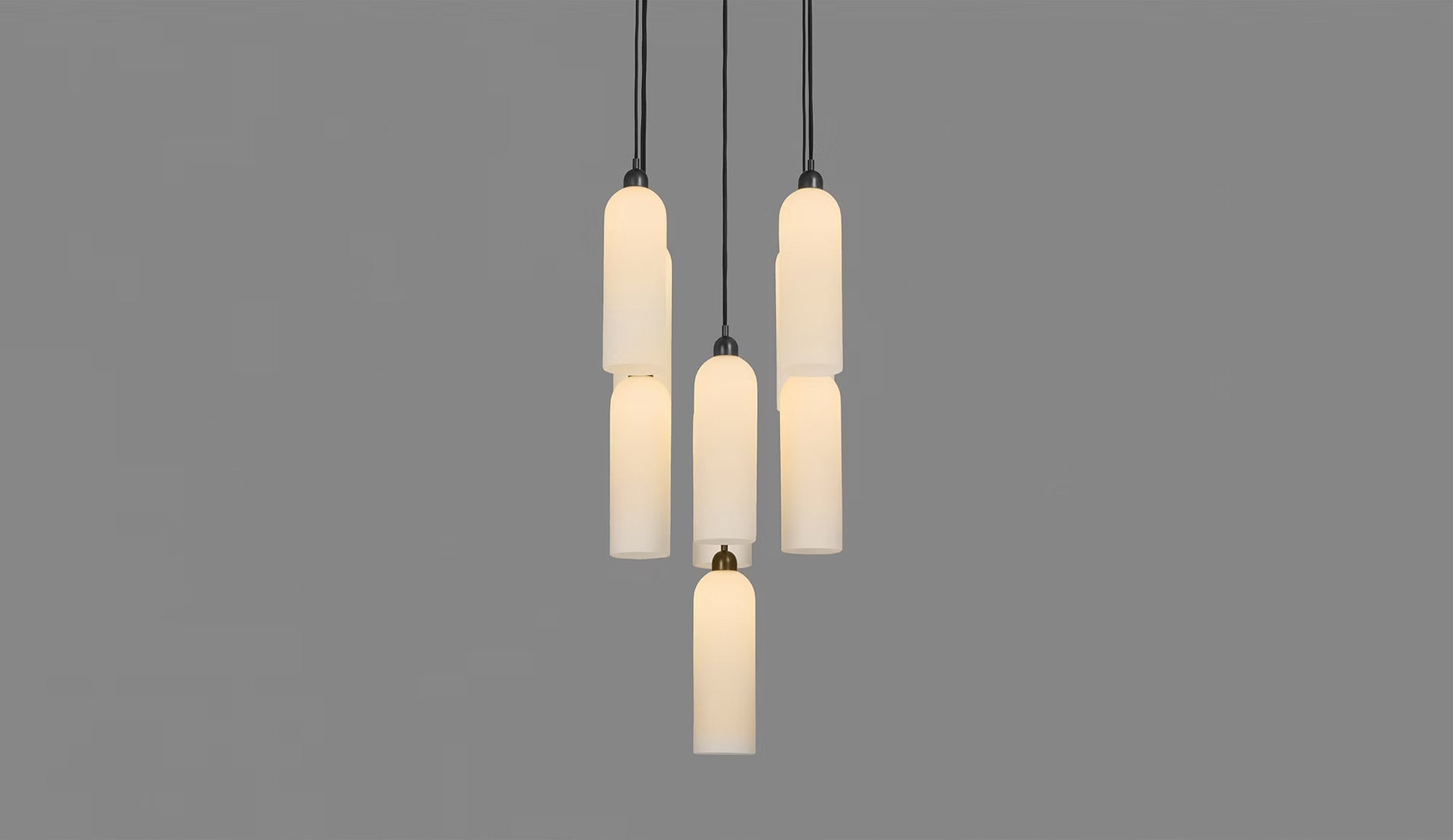 Illuminated 9-cylinder Odyssey Cluster Chandelier in black gunmetal.