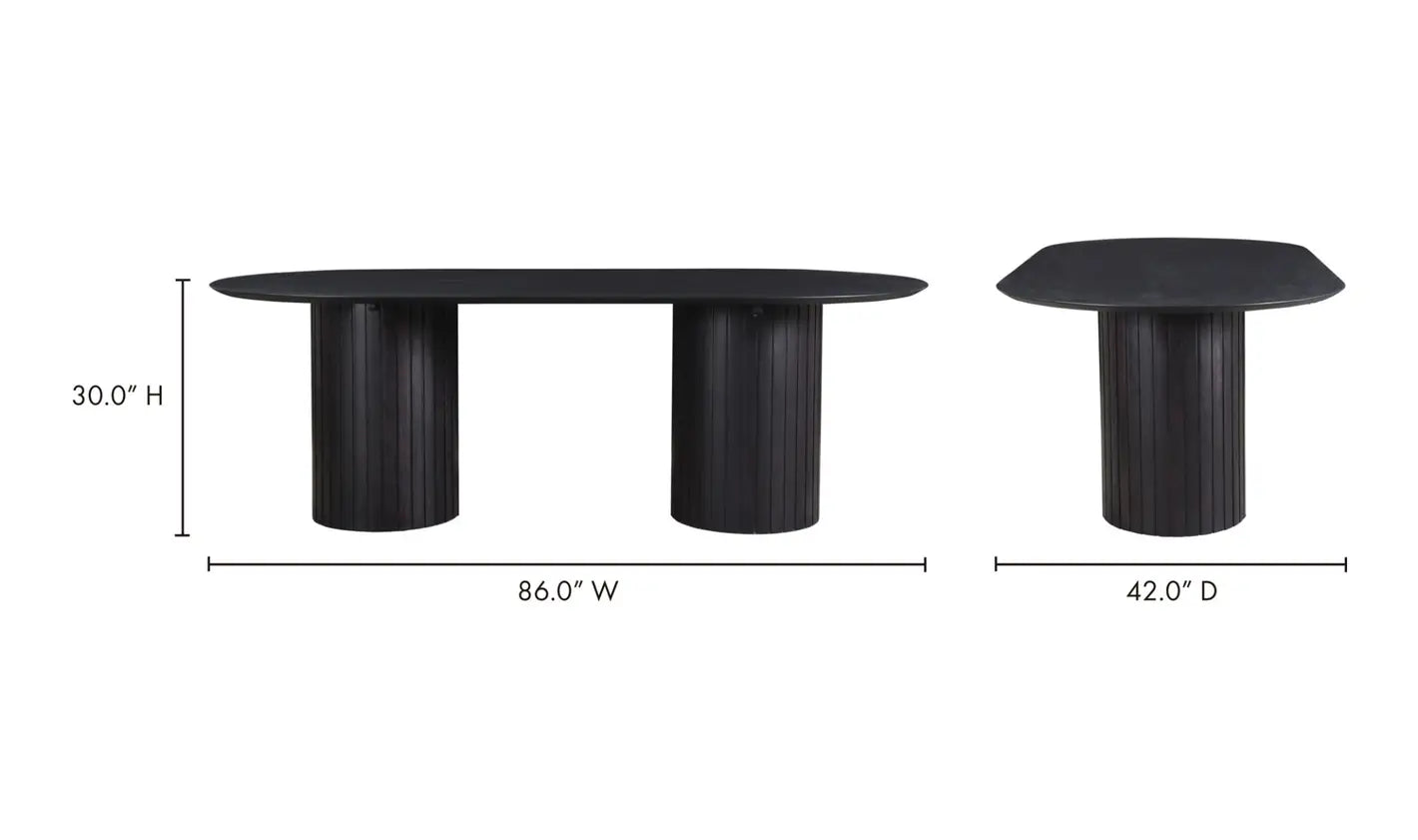 Dimensional diagram of the Povera Black Dining Table, showing size and design specifications.