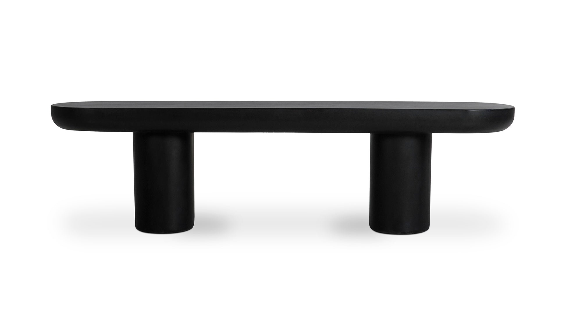 Rocca black concrete dining bench front view close-up.