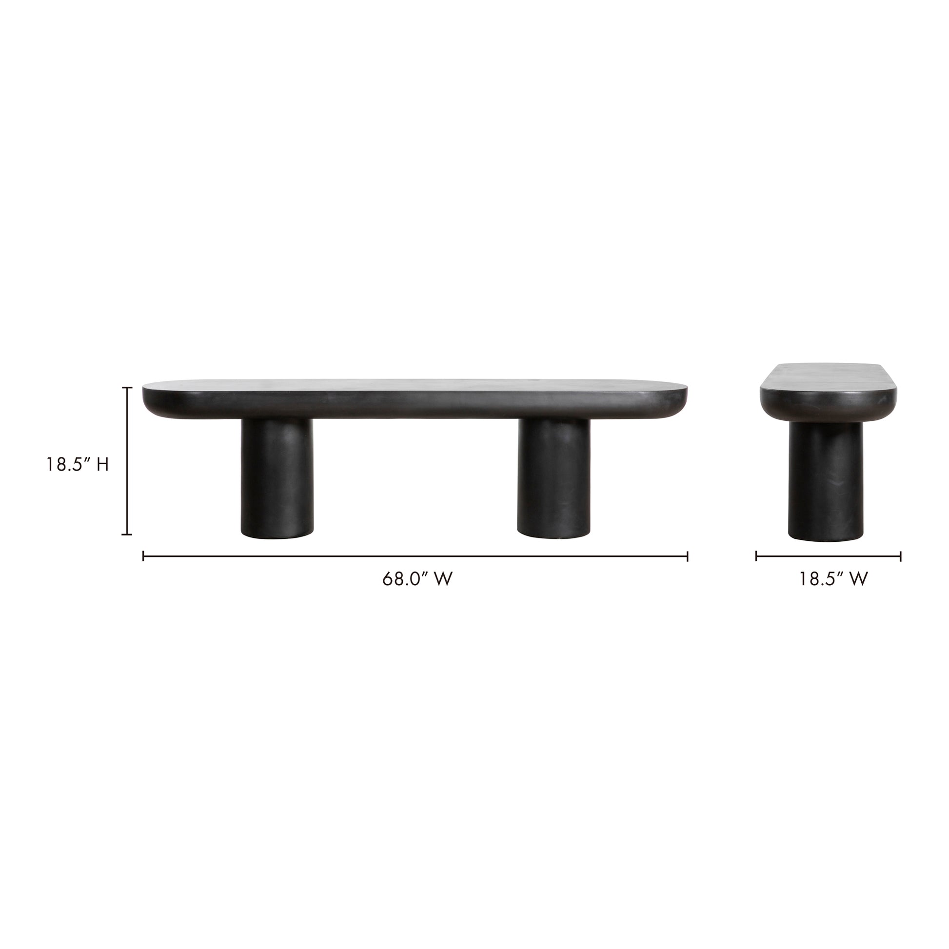 Rocca black contemporary dining bench side view with measurements
