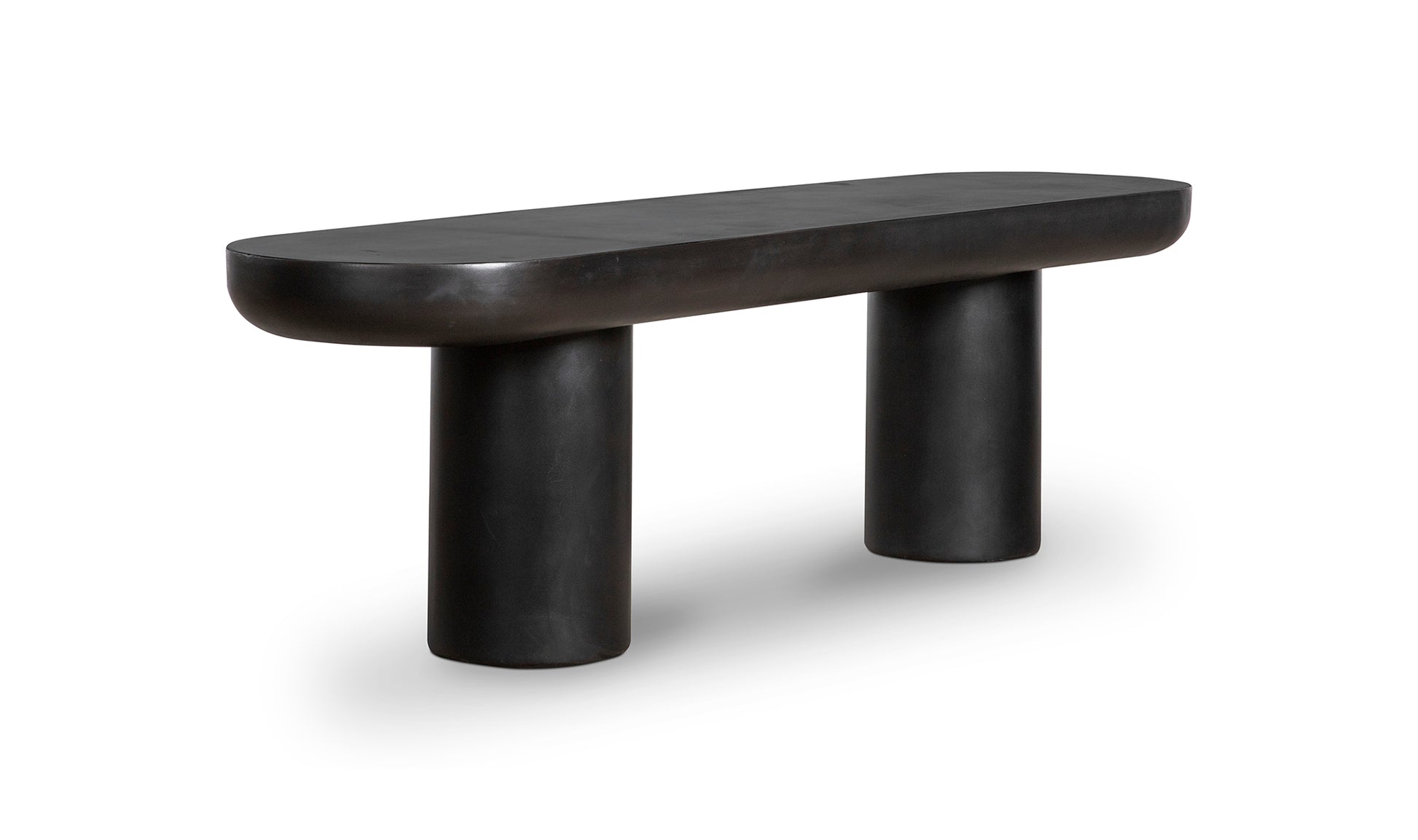 Side angle view of Rocca black dining bench