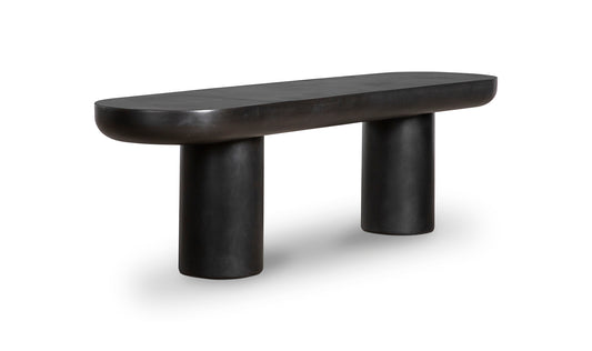 Side angle view of Rocca black dining bench