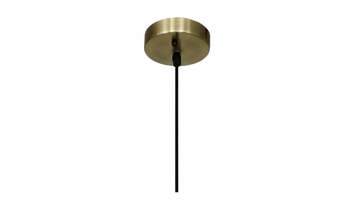 Hanging view of the Sol pendant light in antique brass with frosted glass shade.
