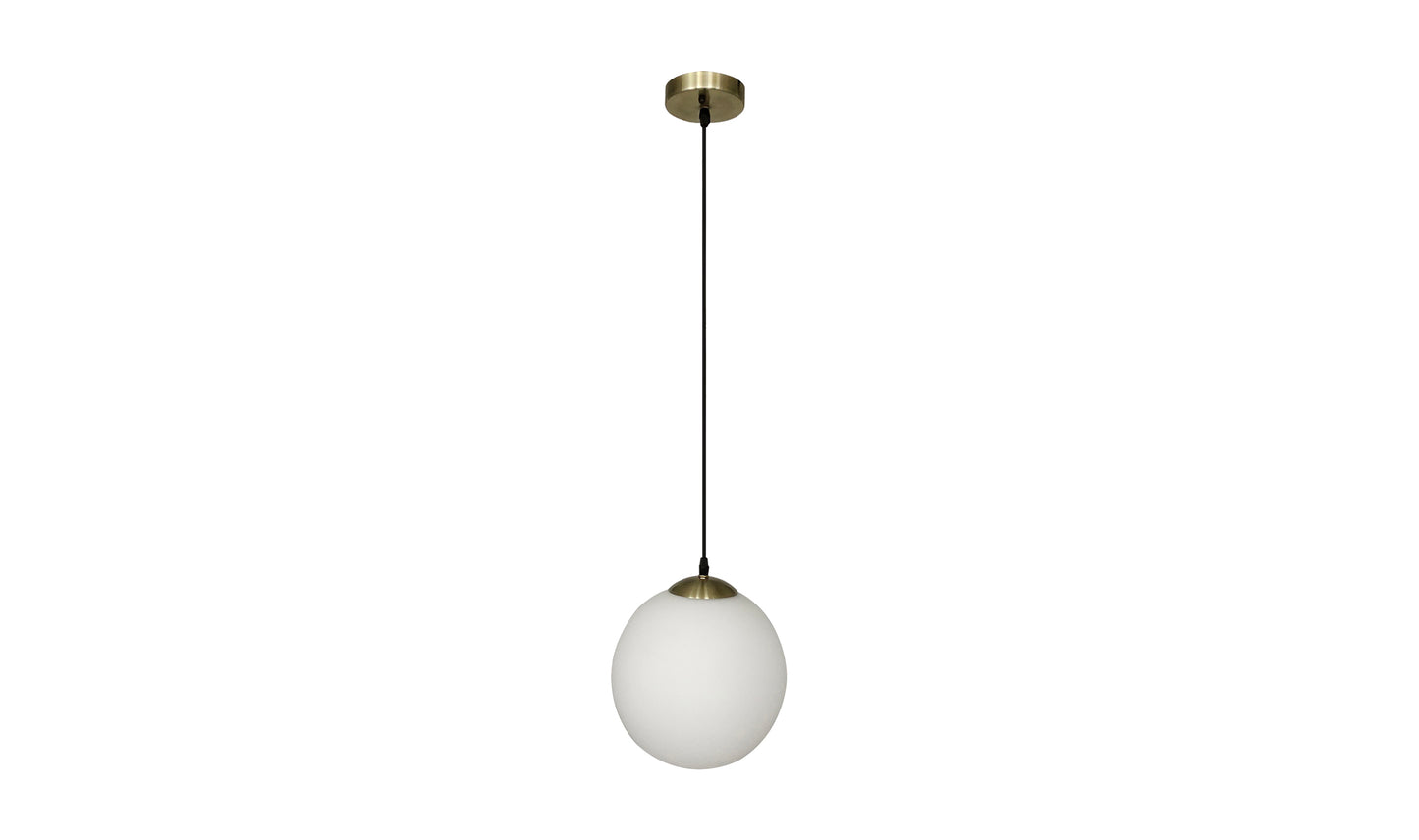 Sol pendant light in antique brass with frosted glass shade and retro-inspired design.