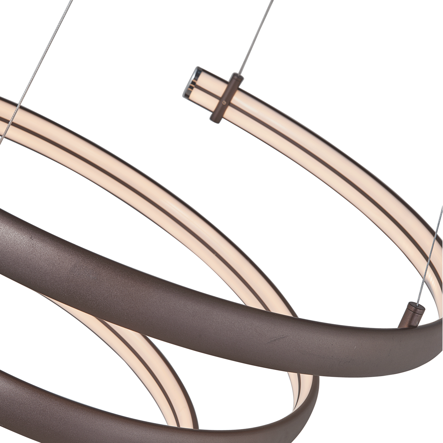 Oval spring pendant light bronze finish left side glow.