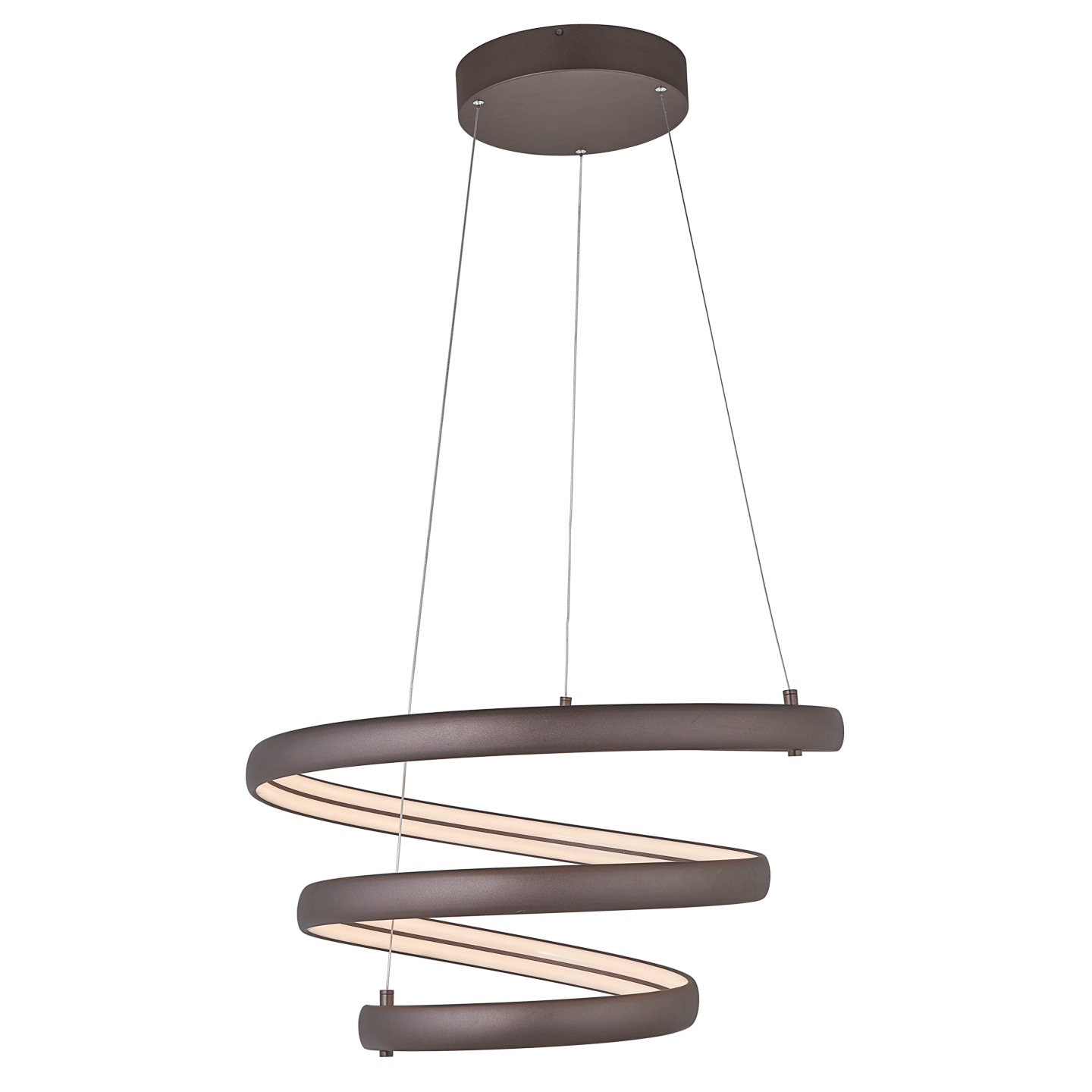 Oval spring pendant light bronze spiral glowing view