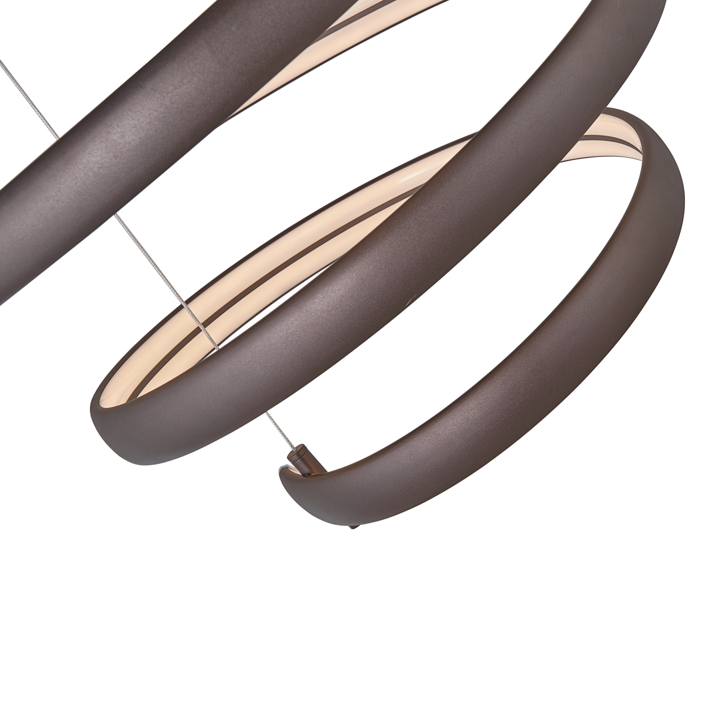 Oval spring pendant light bronze finish right side glow.