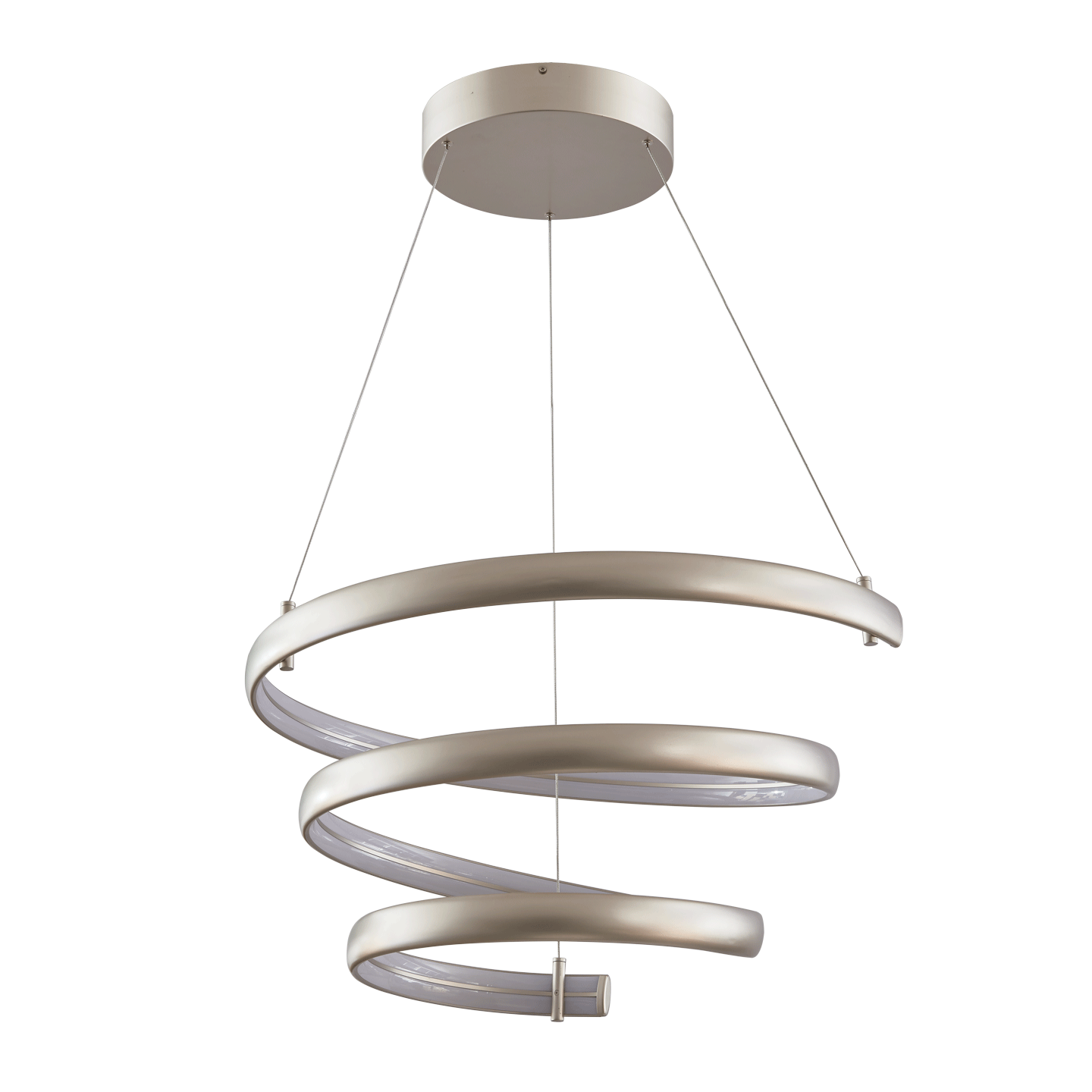 Oval spring pendant light titanium silver spiral design off.