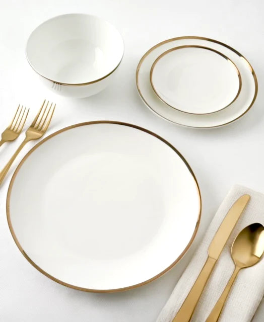 Nola Bone China Gold Rim 16 Piece Dinnerware Set, Service for 4