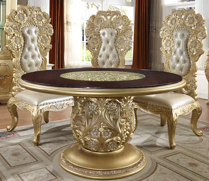 HD-1801 Traditional Round Dining Set - Round Dining Table with Four Side Chairs in Luxurious Antique Gold Finish