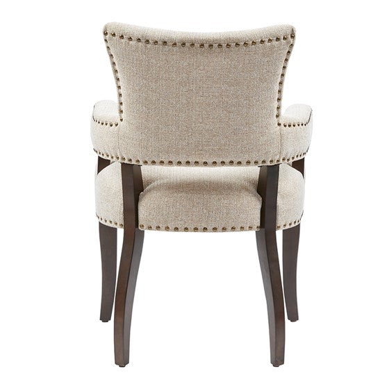 Brooklyn Dining Arm Chair 2pc - Back view of traditional, wooden dining chair, with cream tufted fabric upholstery in dining room