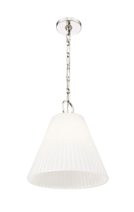 Nickel polished pendant light with pleated shade hanging chain