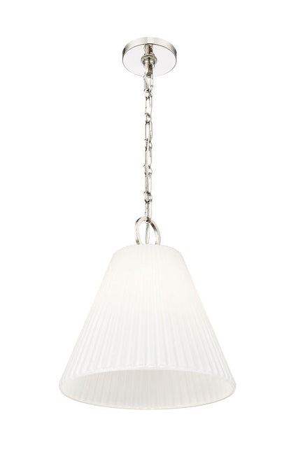 Nickel polished pendant light with pleated shade hanging chain