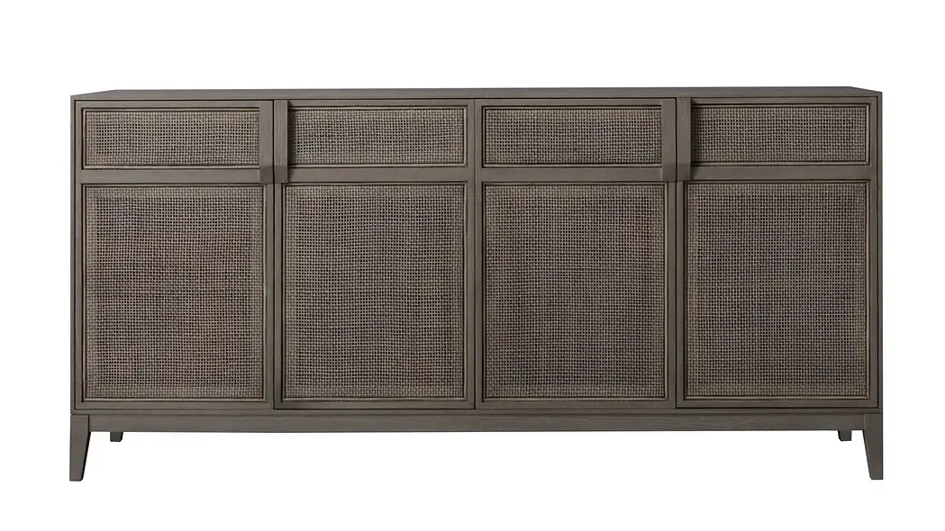 Front view of the Hampstead Dining Sideboard by Case & Canvas, displaying its elegant rattan design.