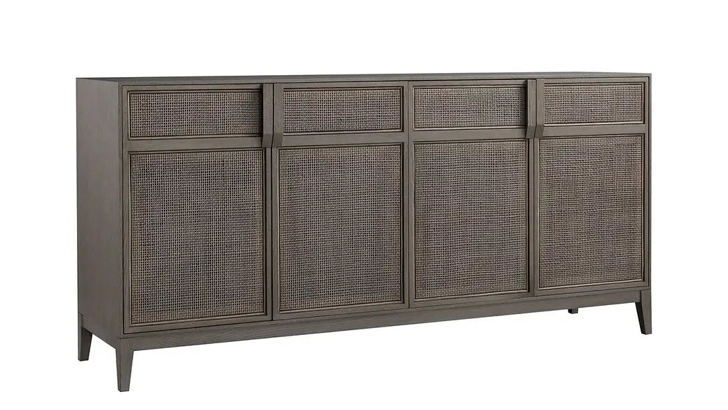 Angled view of the Hampstead Dining Sideboard highlighting the Smoked Oak finish and sleek modern design.