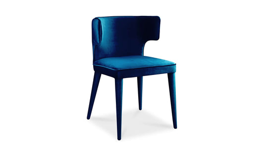 Jennaya Teal Dining Chair with vibrant teal upholstery in a side view.