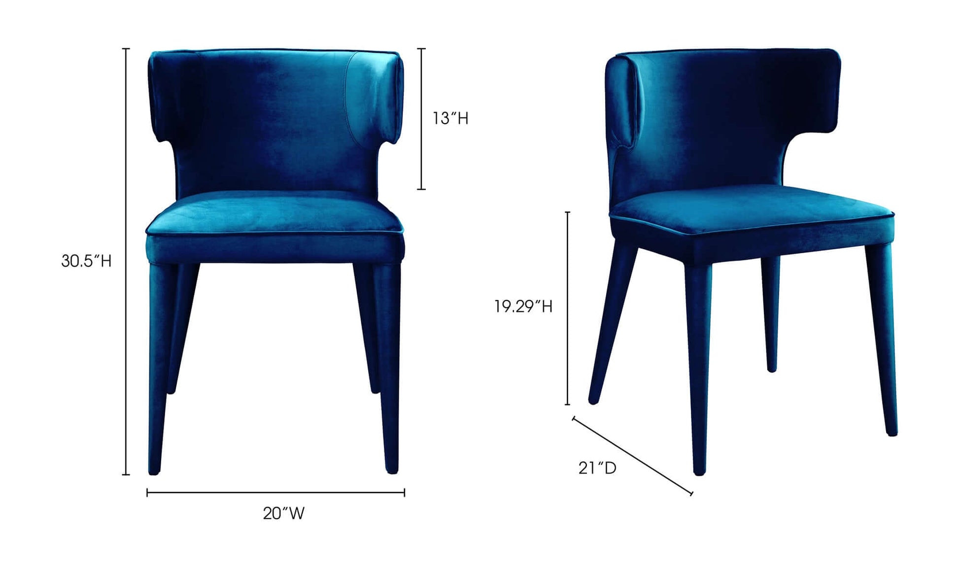 Jennaya Teal Dining Chair with dimensions shown in inches.