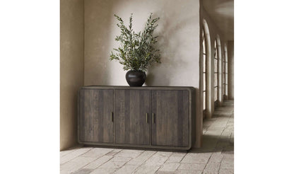 Monterey Sideboard Light Grey styled in a modern dining room setting with rustic décor elements.