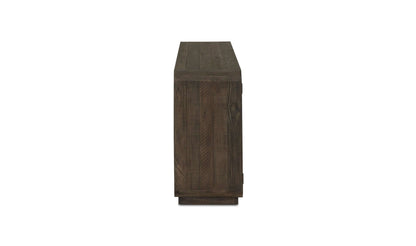 Side view of the Monterey Sideboard Light Grey by Moe's Home Collection, highlighting the detailed rustic wood grain.