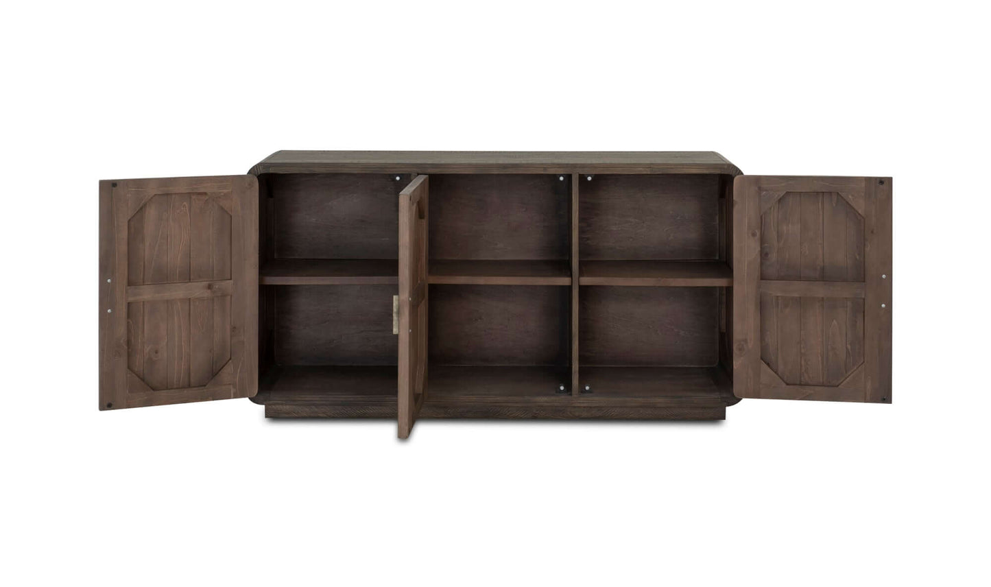 Interior view of the Monterey Sideboard Light Grey, revealing six compartments and adjustable shelves.