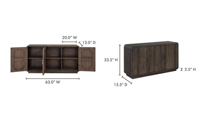 Dimensional view of the Monterey Sideboard Light Grey with detailed measurements for accurate space planning.