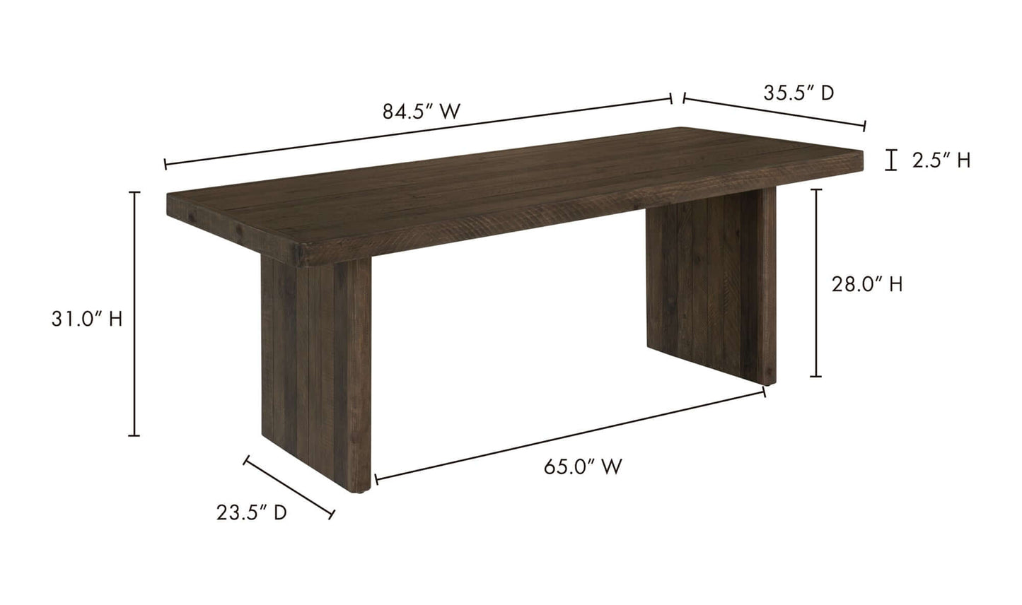 Detailed dimensions of the Monterey Light Grey Dining Table, showing width, depth, and height.