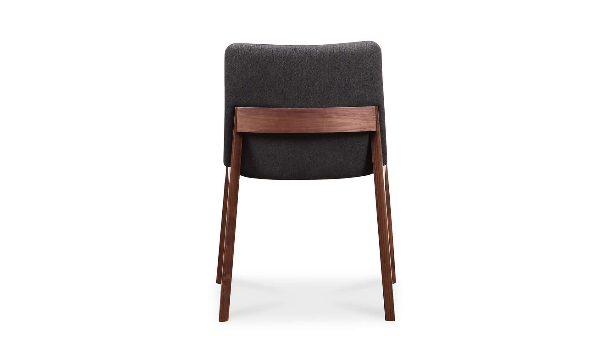 Rear view of Deco Walnut Dark Grey Dining Chair showing solid walnut frame