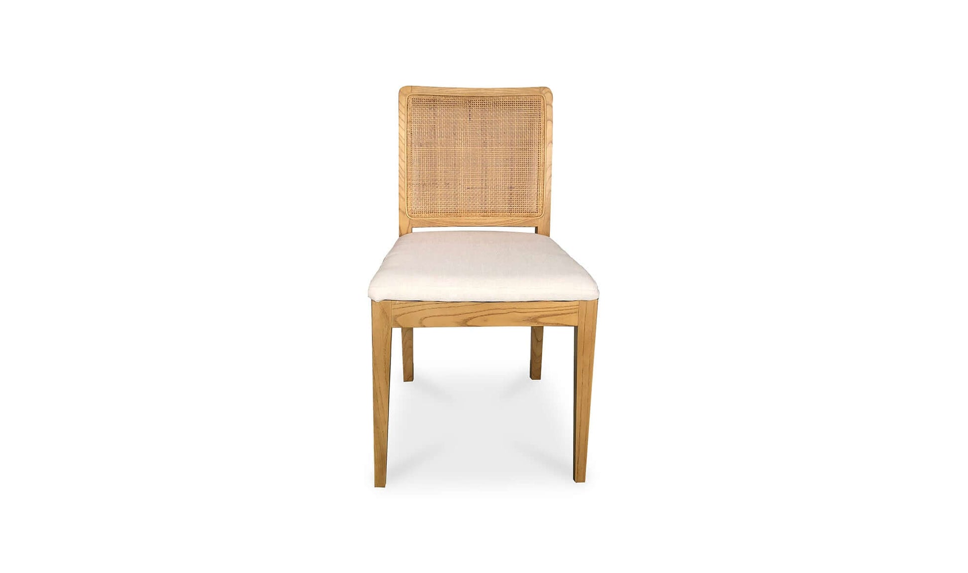 Front view of Orville Natural Dining Chair showcasing its natural rattan backrest.