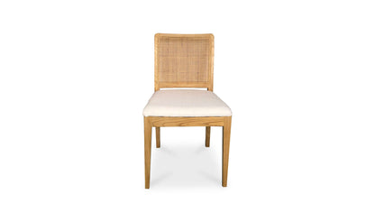 Front view of Orville Natural Dining Chair showcasing its natural rattan backrest.