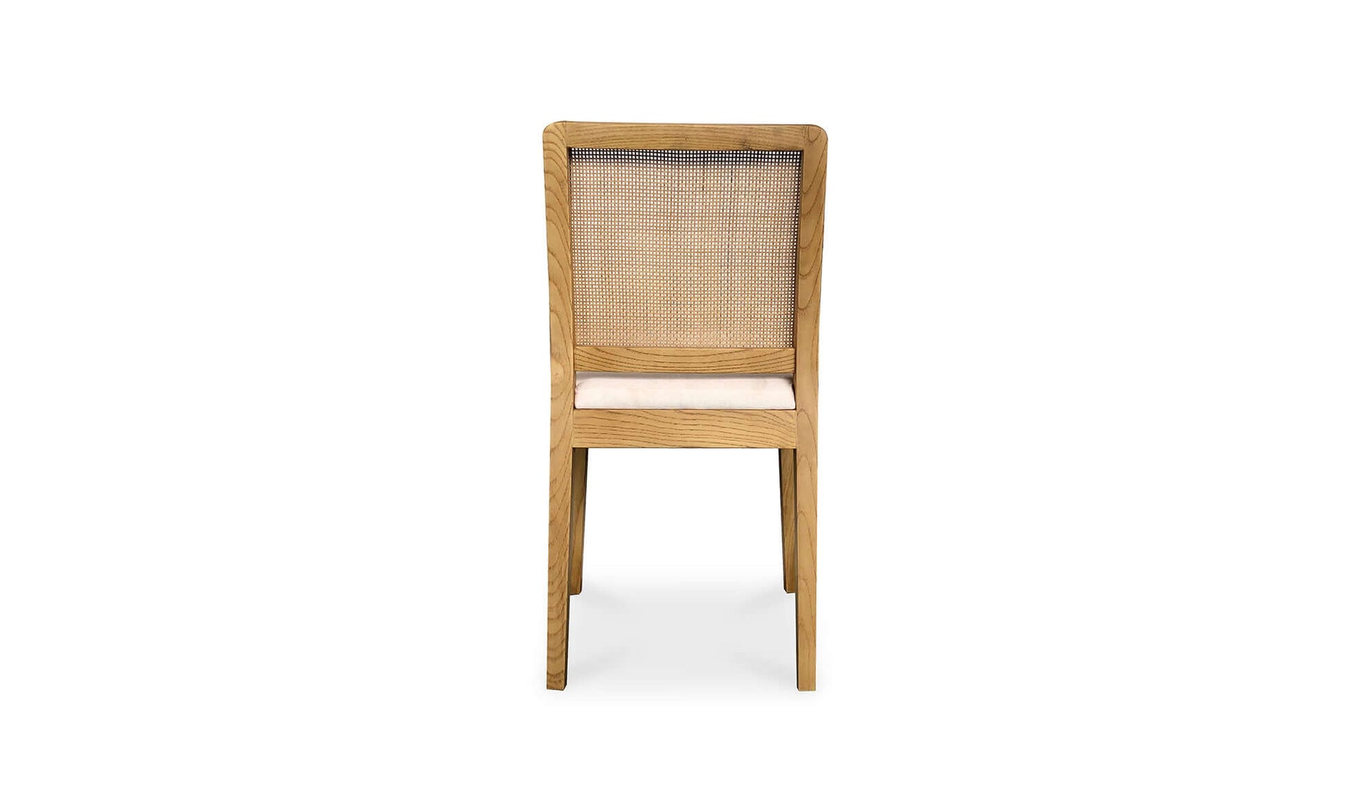 Back view of Orville Natural Dining Chair with detailed natural rattan backrest.