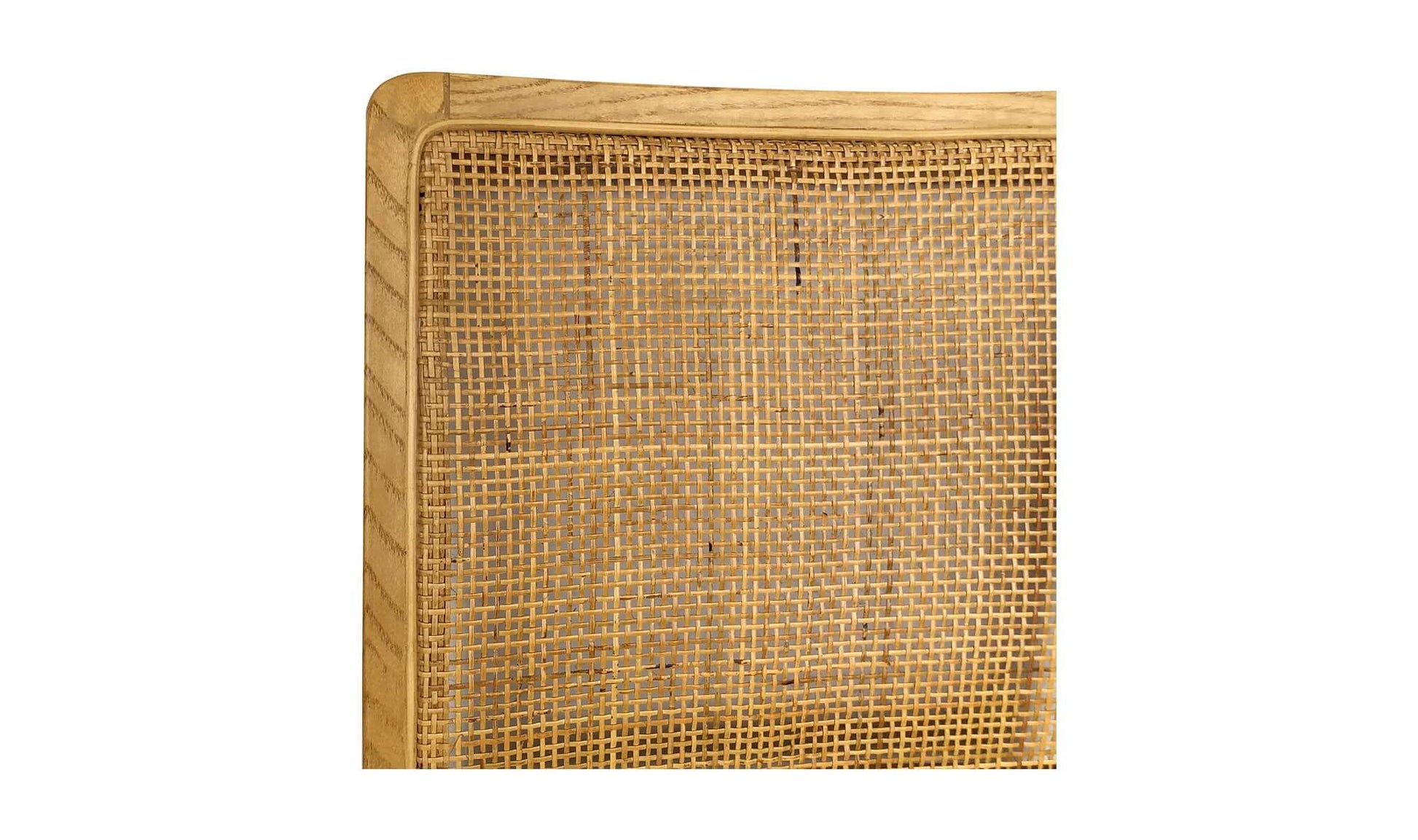 Close-up of Orville Natural Dining Chair's rattan backrest texture.