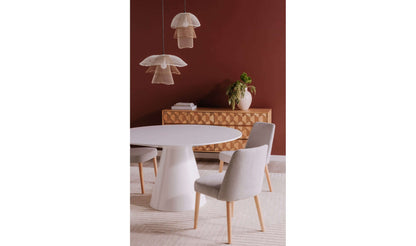 Otago 54” White Round Dining Table in a stylish dining setup.