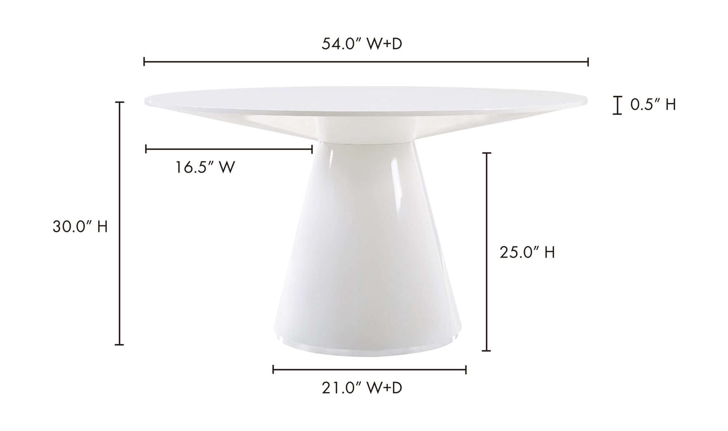 Otago 54” White Round Dining Table dimensions - Moe's Home Collection.