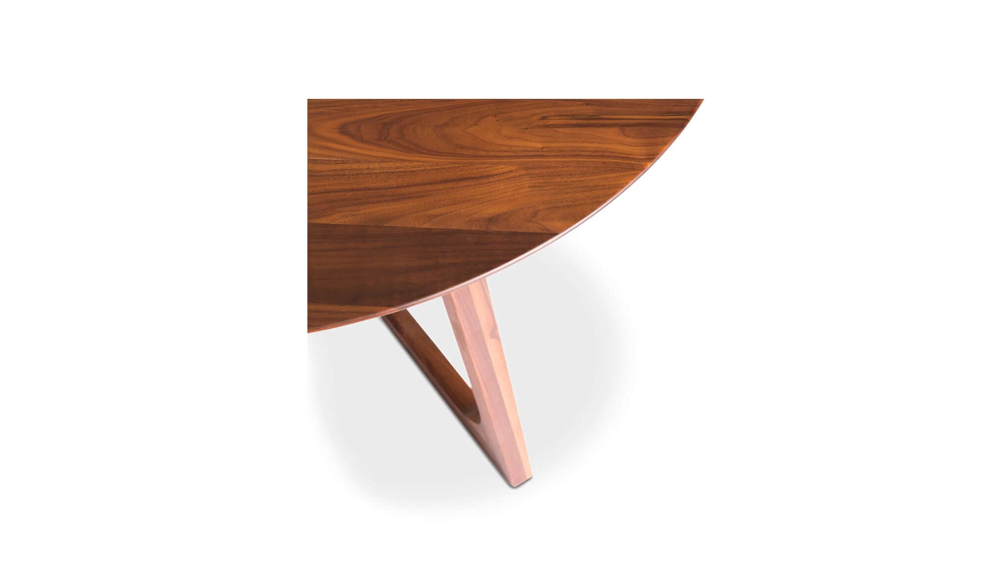 Detail of Godenza Round Brown Dining Table’s solid walnut construction and craftsmanship