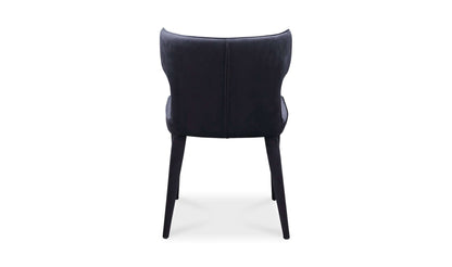 Back view of the Jennaya Black Dining Chair highlighting its sleek, upholstered design.