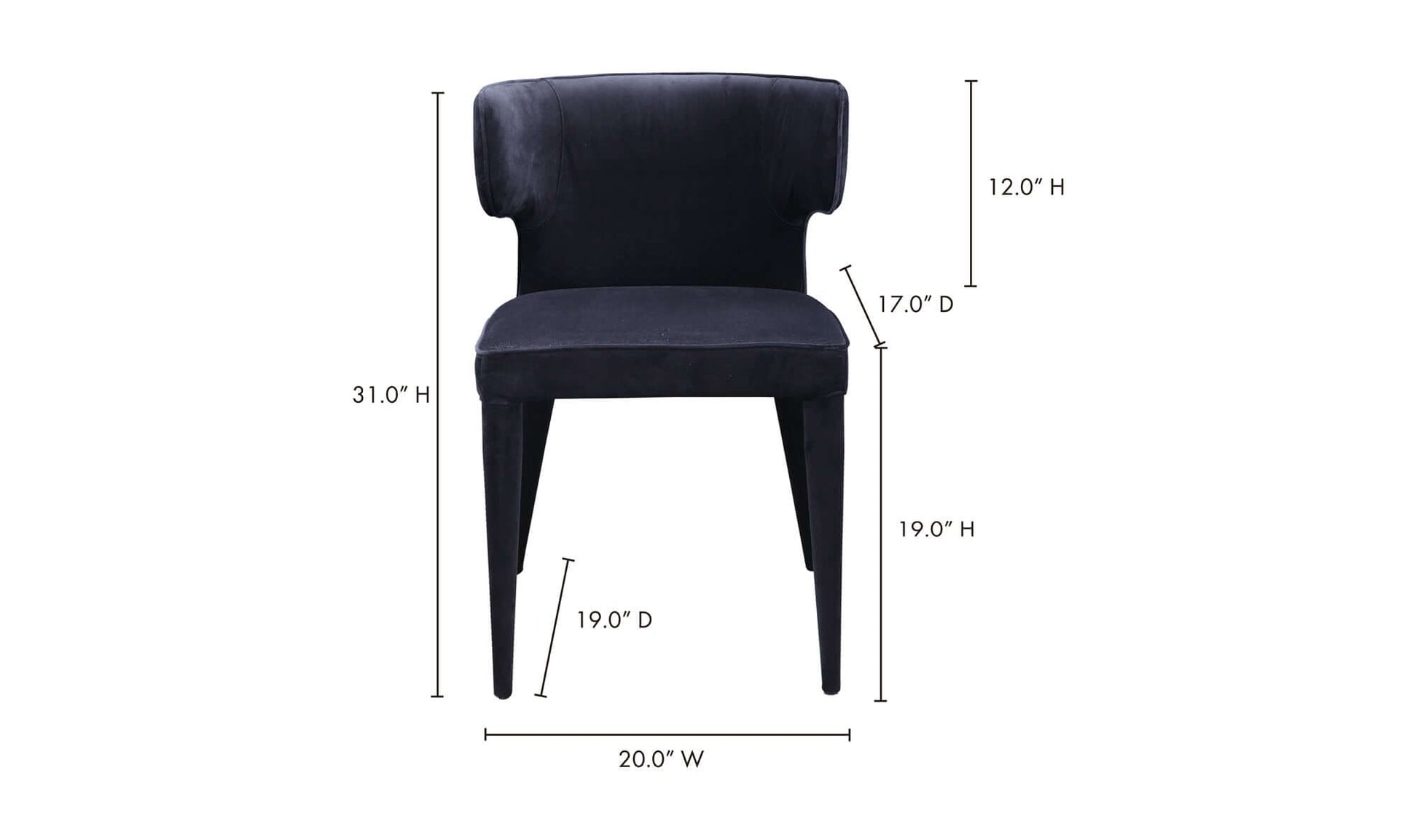 Dimensional illustration of the Jennaya Black Dining Chair for accurate size reference.