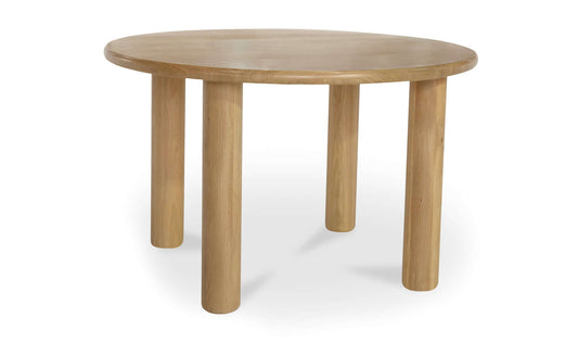 Milo Round Oak Dining Table by Moe’s Home Collection, FSC-certified solid oak and veneer, contemporary design.