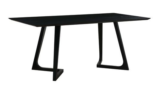 Side view of the Godenza Black Rectangular Dining Table showcasing its sculptural base and sleek black finish.